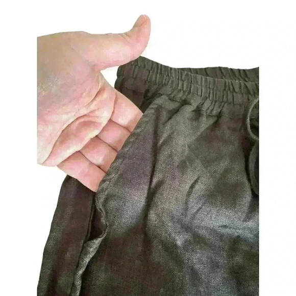 Women's Black‎ 100% Linen Pants Pockets Drawstring Size L Large Gauzy Coastal - Picture 6 of 12